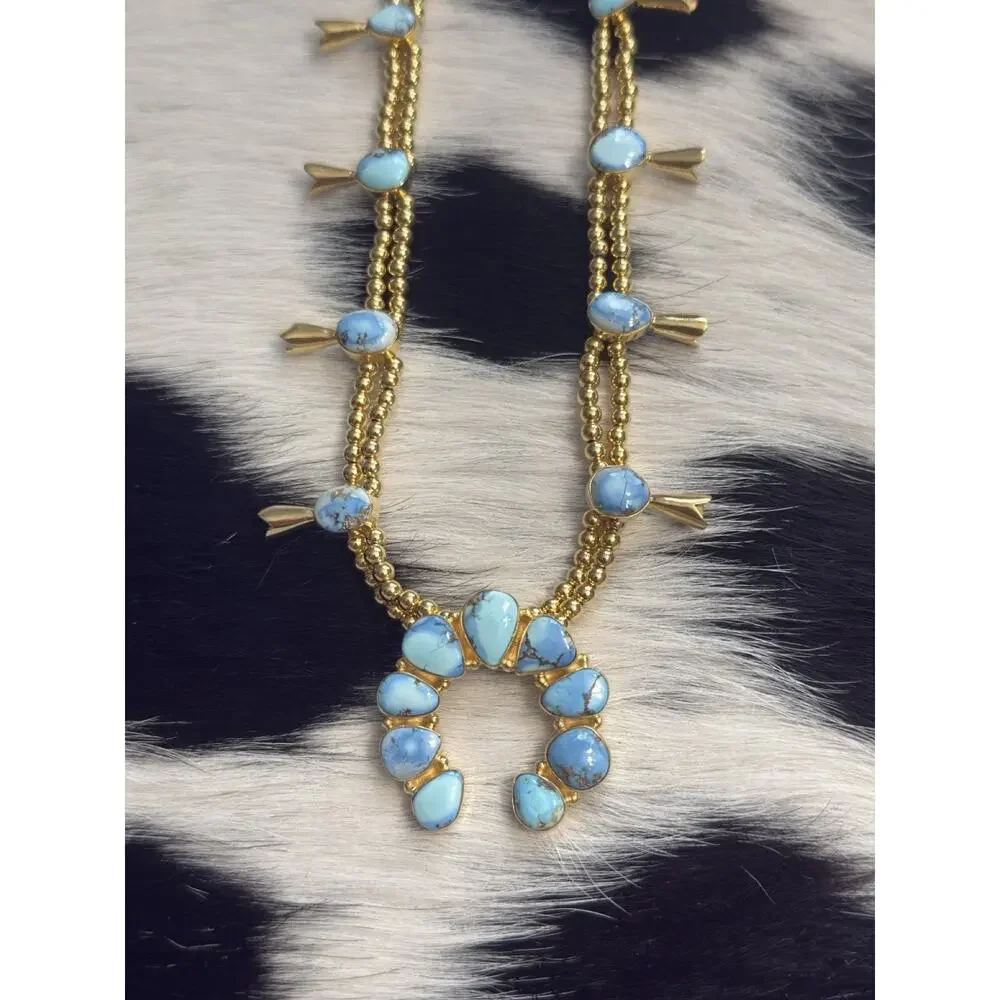 Affordable Golden Hills Turquoise Squash Blossom Necklace Gold on Sterling